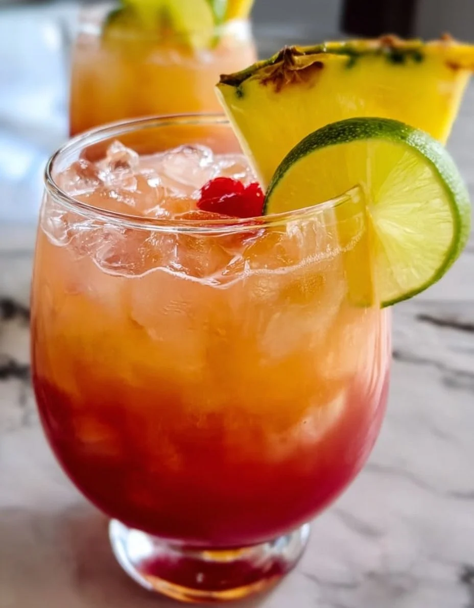 Delicious Bay Breeze cocktail garnished with a slice of pineapple and cherry