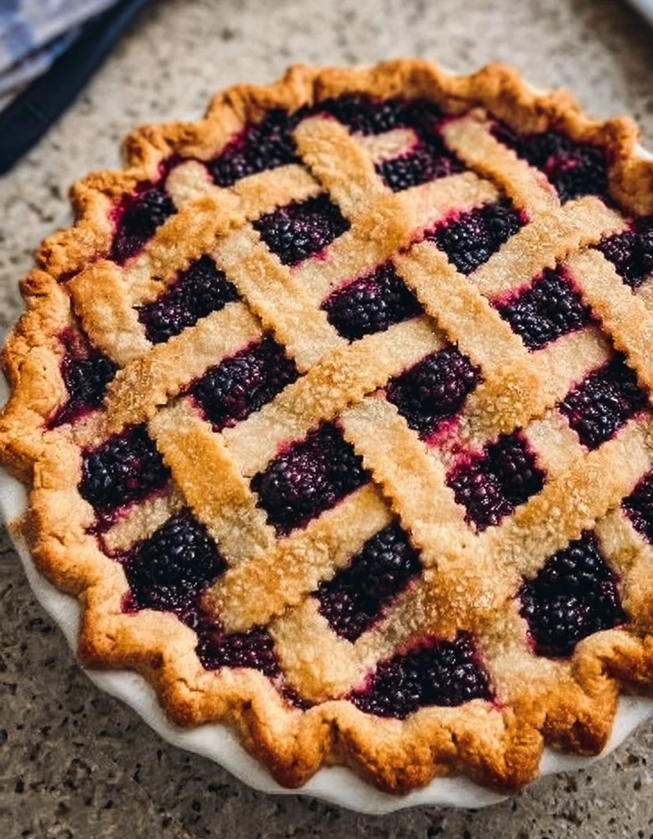 Homemade blackberry pie with fresh blackberries and flaky crust
