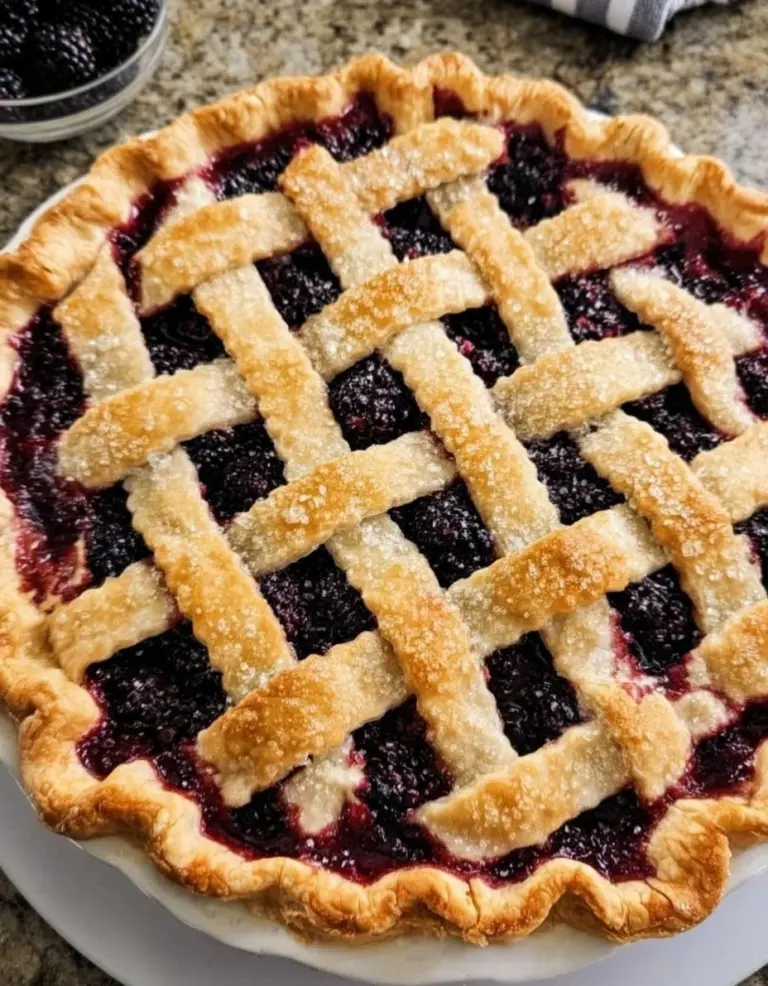 Homemade blackberry pie with fresh blackberries and flaky crust