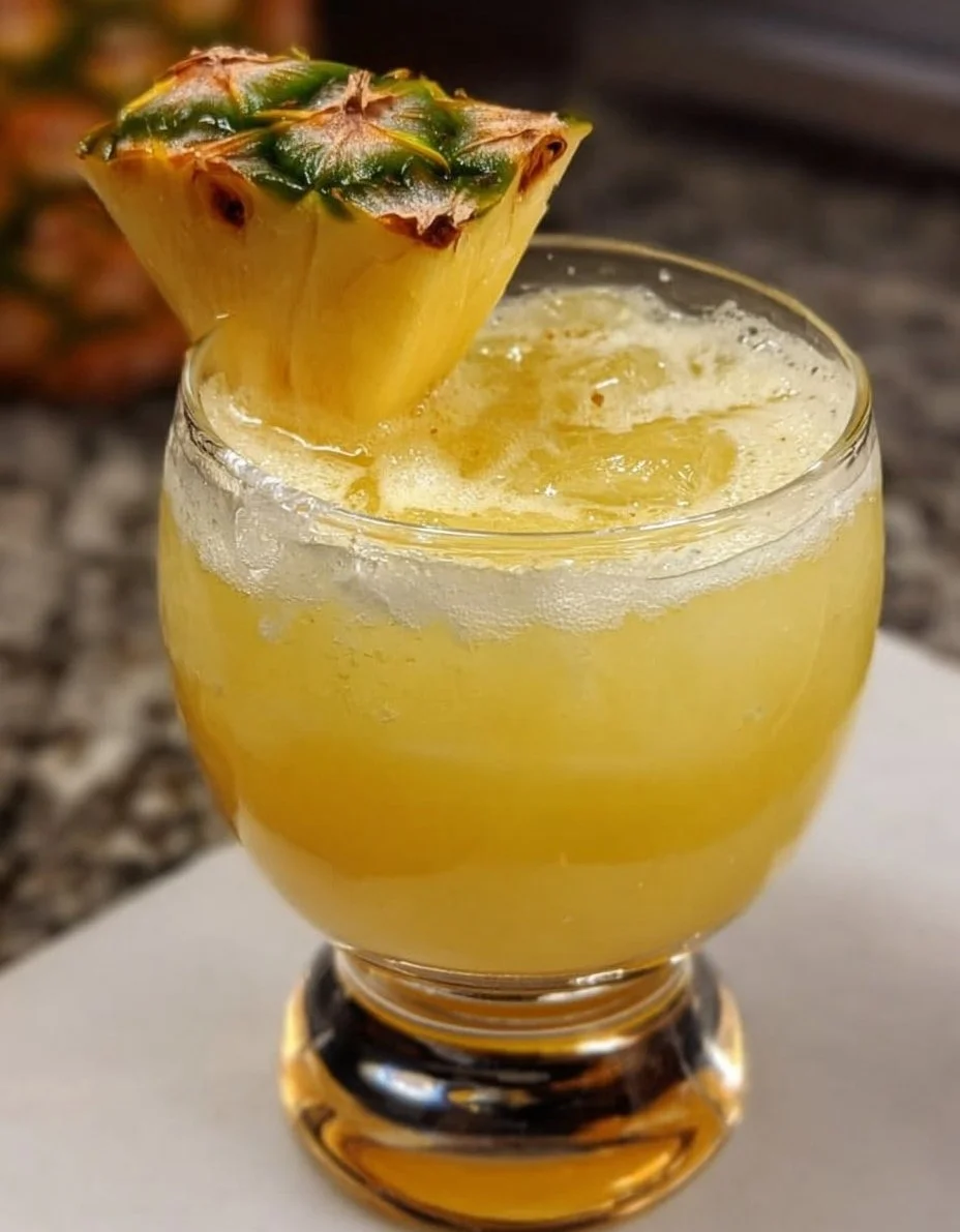 A refreshing Pineapple Martini cocktail garnished with a pineapple slice.