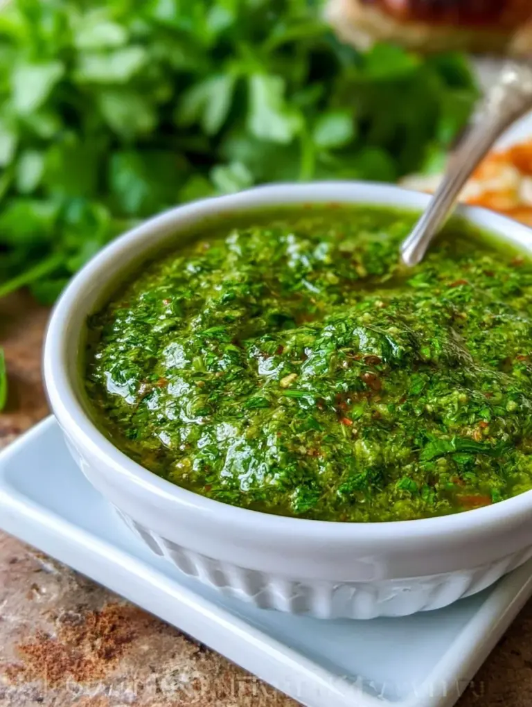 Fresh Avocado Chimichurri Sauce served in a bowl with herbs and spices