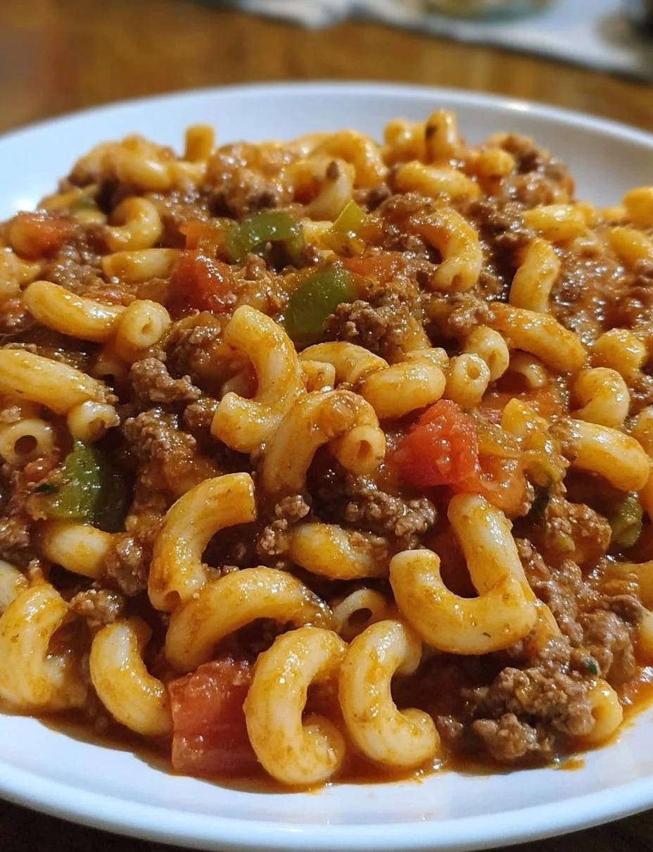 Delicious Crockpot Goulash cooking in a slow cooker.