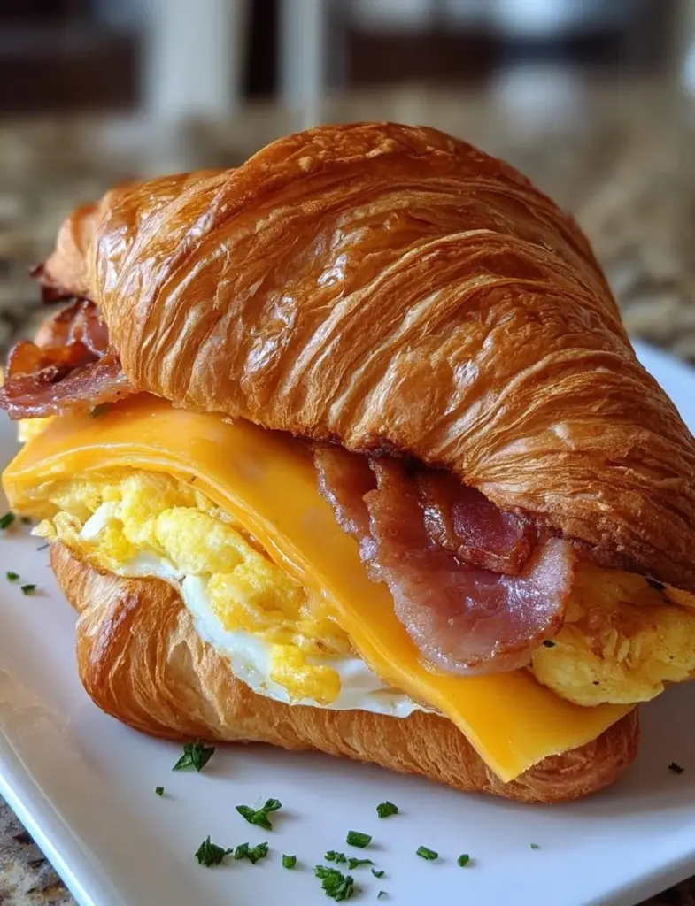 Easy homemade croissant breakfast sandwiches with eggs and cheese.