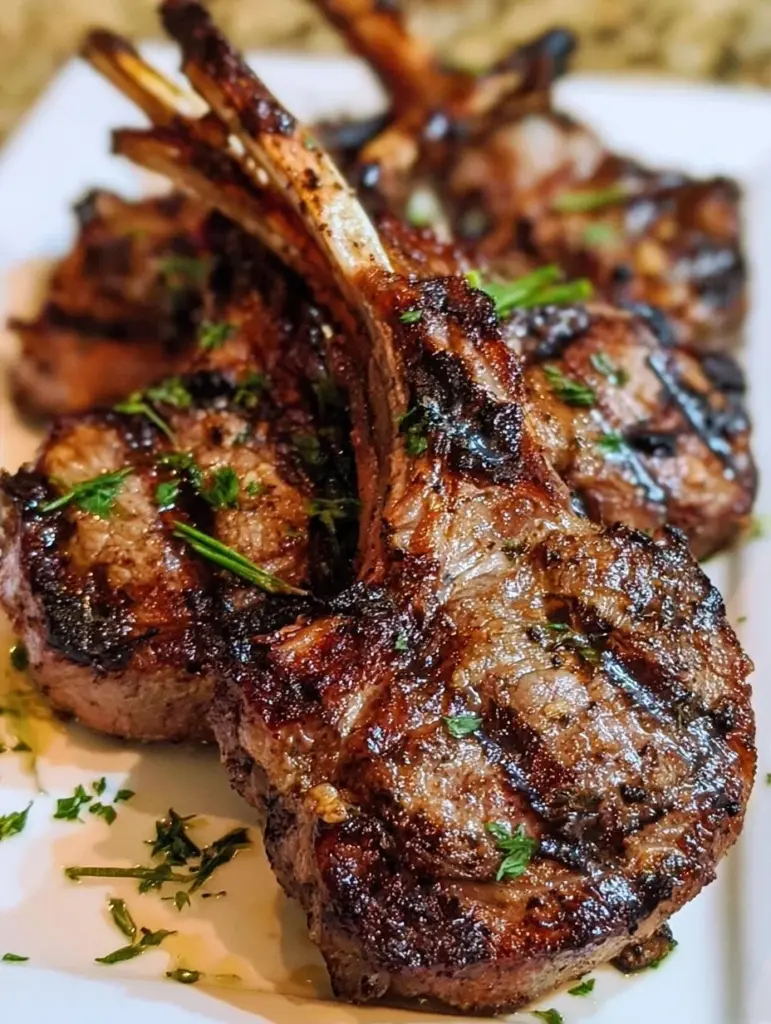 Delicious garlic and herb grilled lamb chops on a plate
