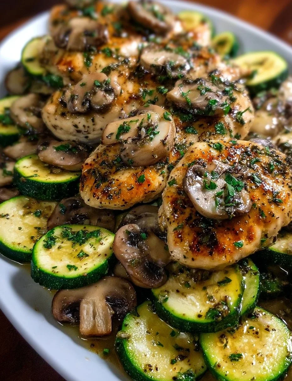 Delicious Italian Chicken skillet with mushrooms and zucchini for easy cooking