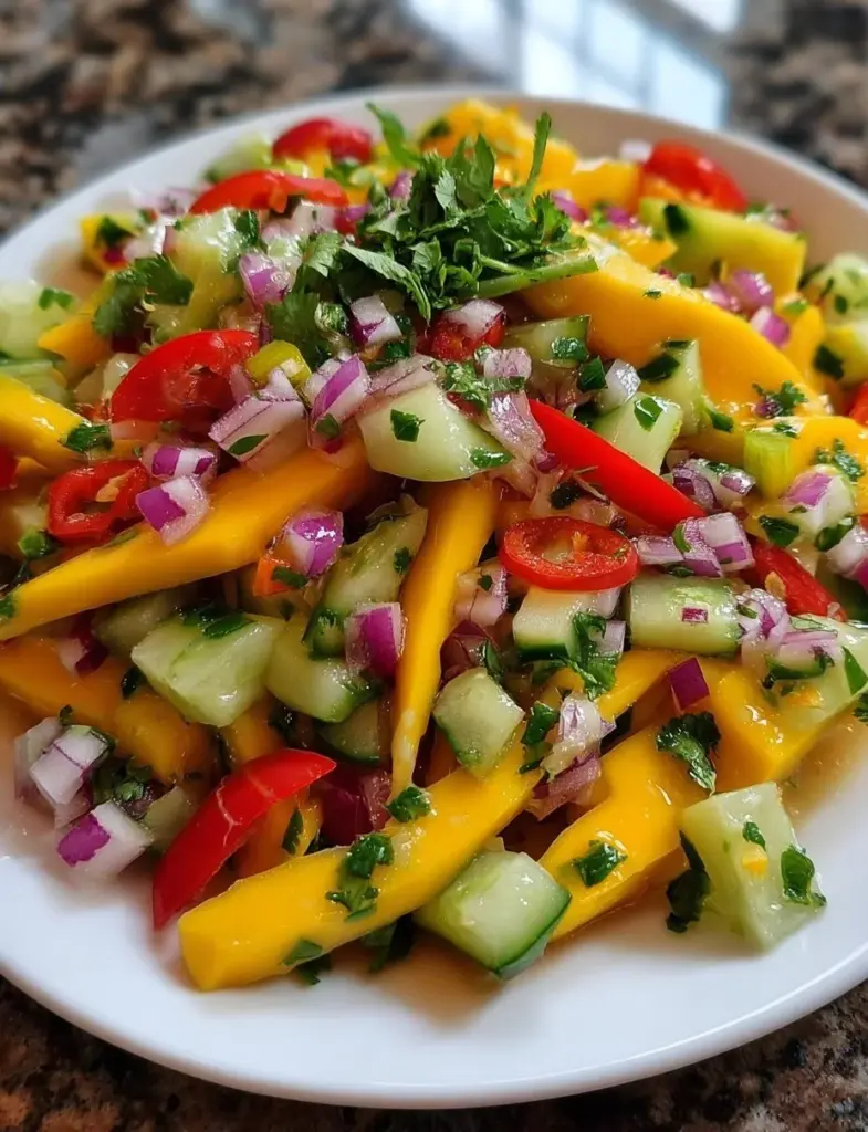 Simple Thai Mango Salad with fresh mango, herbs, and a tangy dressing