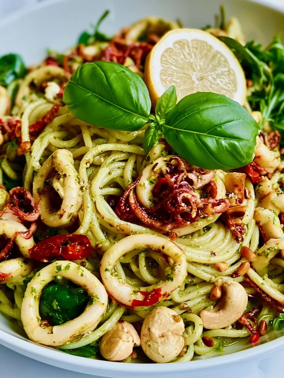 Basilikum-Pasta mit Calamari