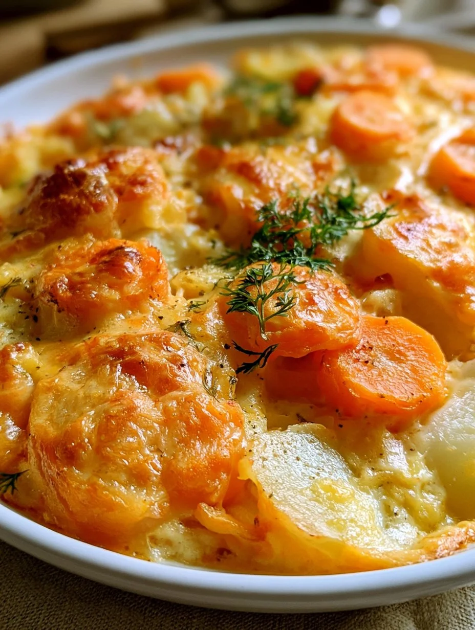 Cremiger Kartoffelauflauf mit Möhren und Kohlrabi