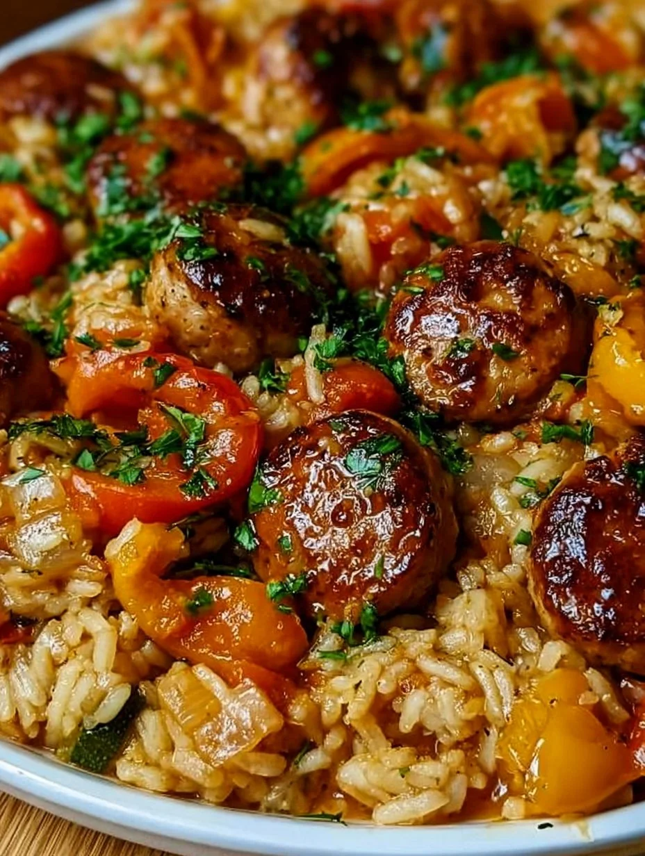 Herzhafte Hähnchenwurst- Reis-Pfanne