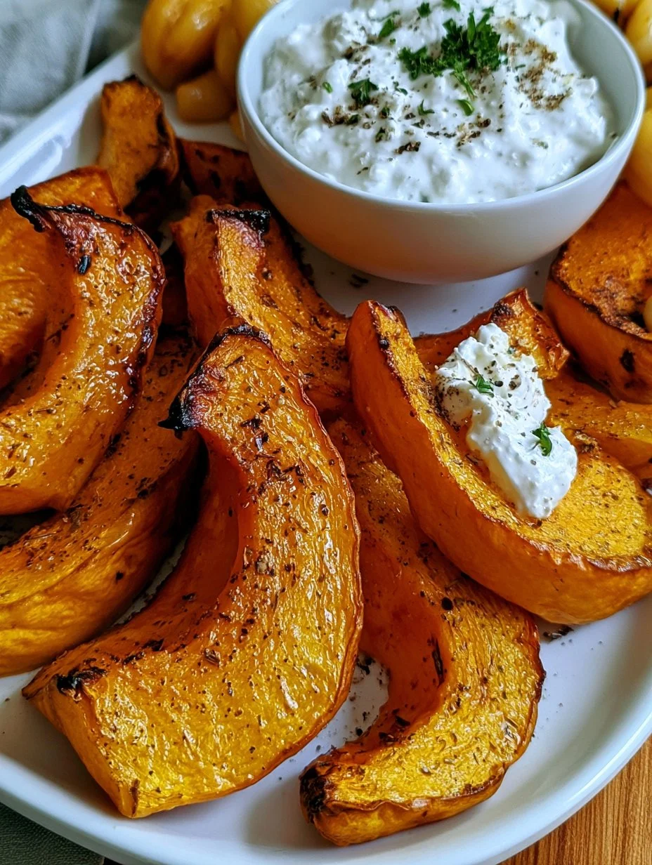 Kürbis aus der Heißluftfritteuse mit Feta-Dip