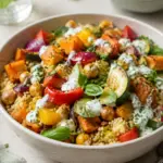 Bunte Couscous-Bowl mit Ofengemüse – fertiges Gericht