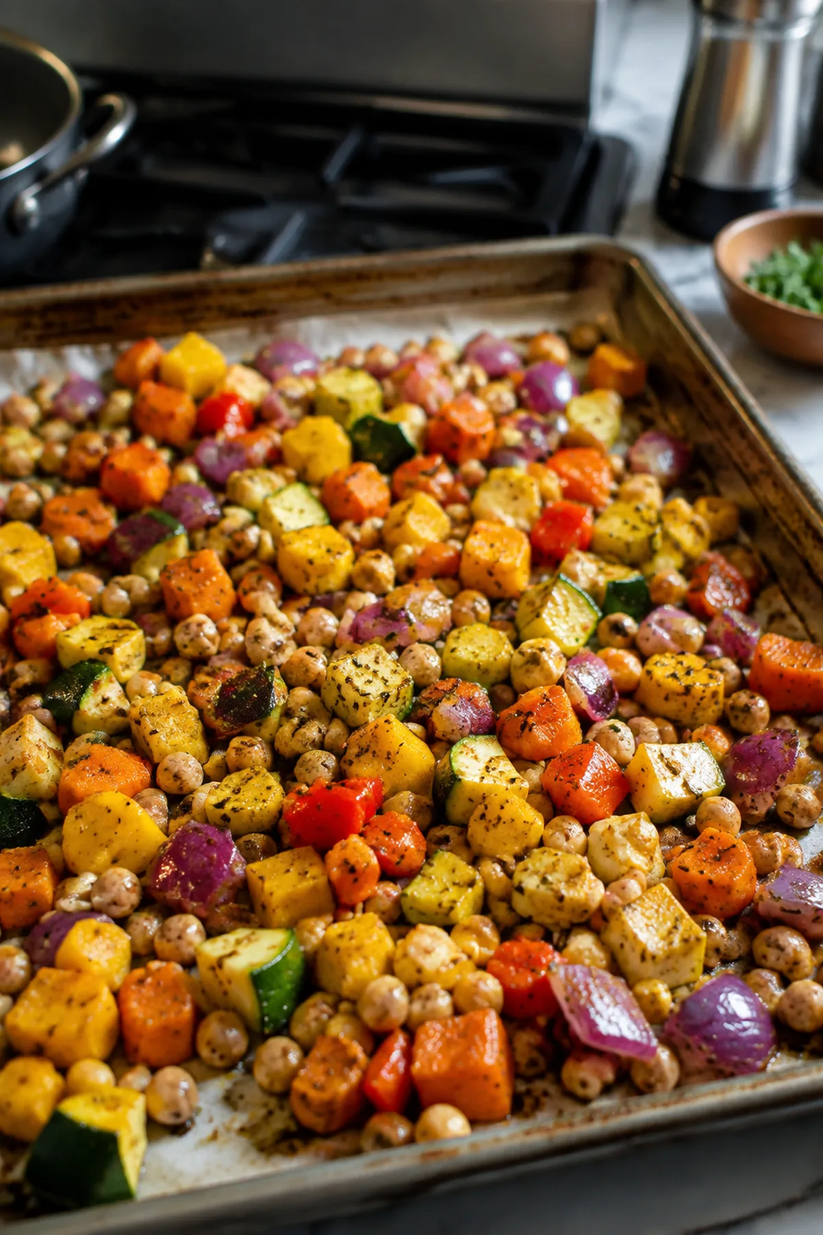 Vorbereitung für Bunte Couscous-Bowl mit Ofengemüse
