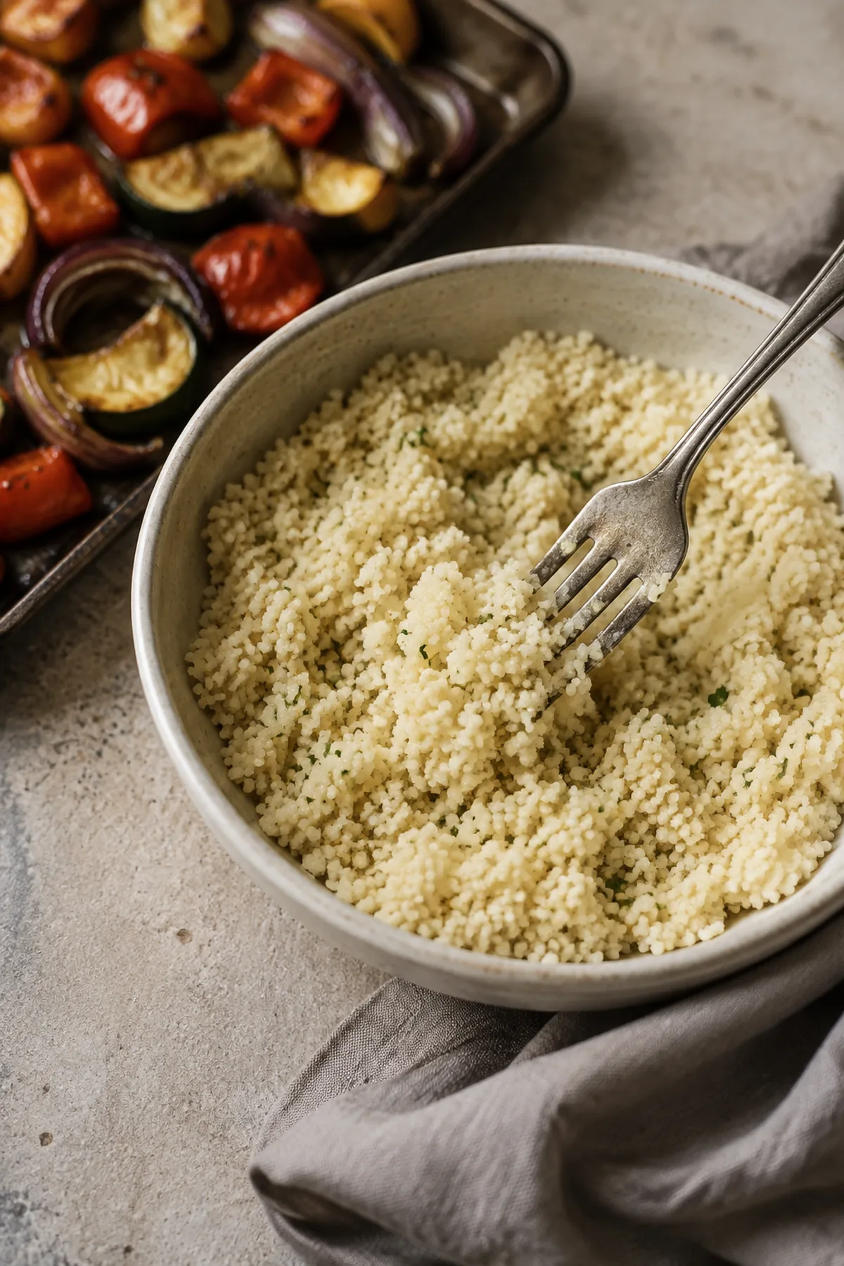 Zubereitung von Bunte Couscous-Bowl mit Ofengemüse