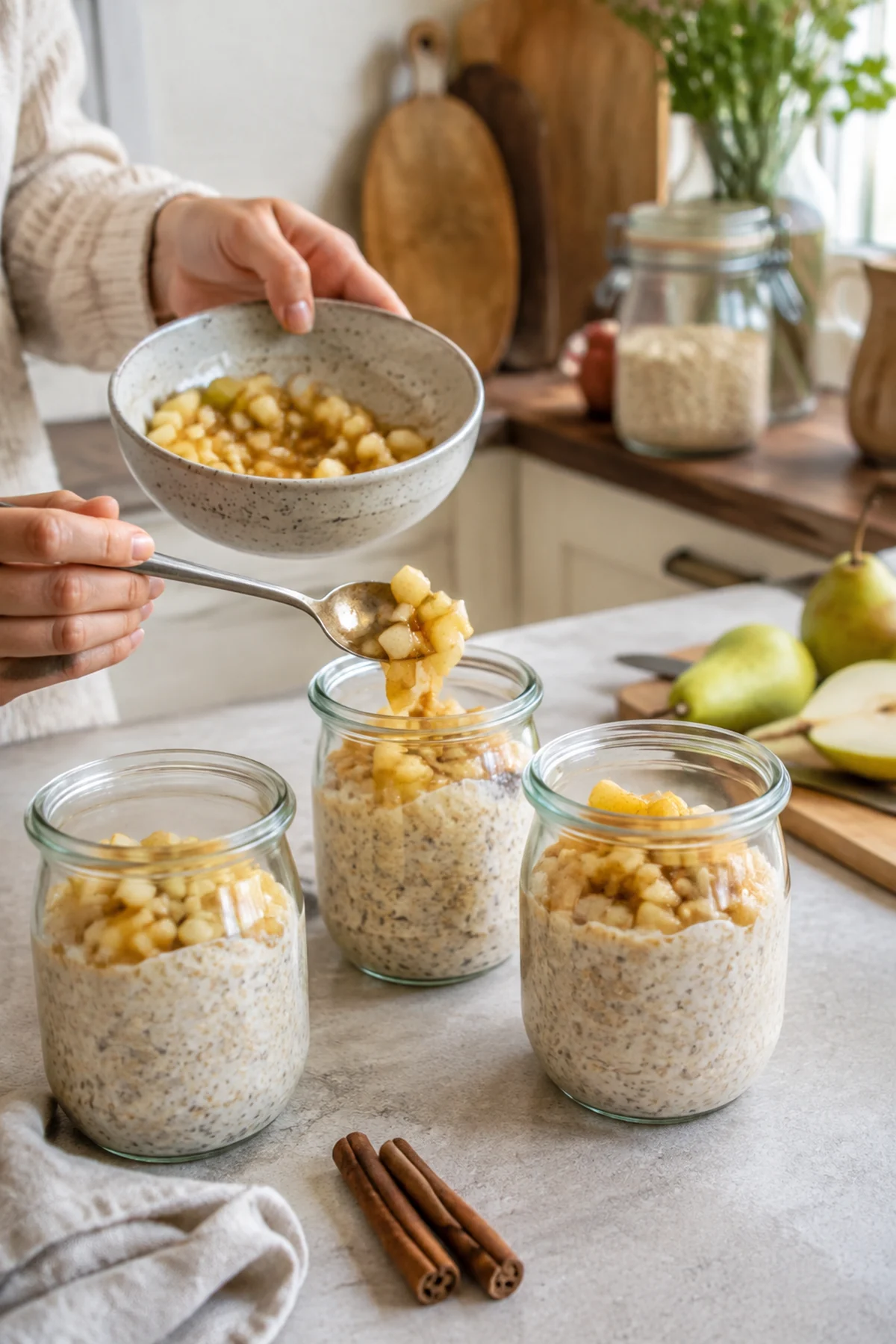 Zubereitung von Cremige Birnen-Zimt-Overnight-Oats