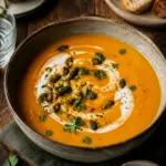 Cremige Kürbis-Linsen-Suppe mit Kokosmilch – fertiges Gericht