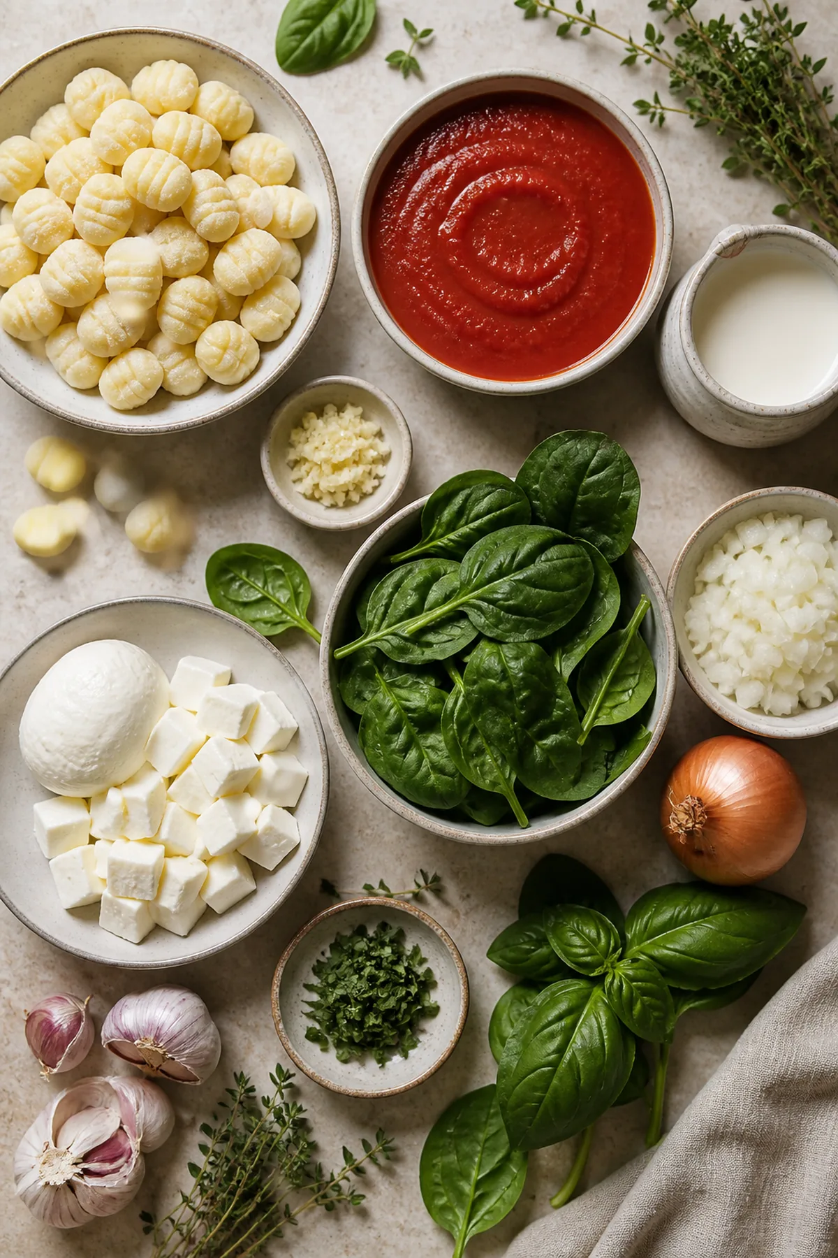 Zutaten für Cremige Tomaten-Gnocchi aus einer Pfanne