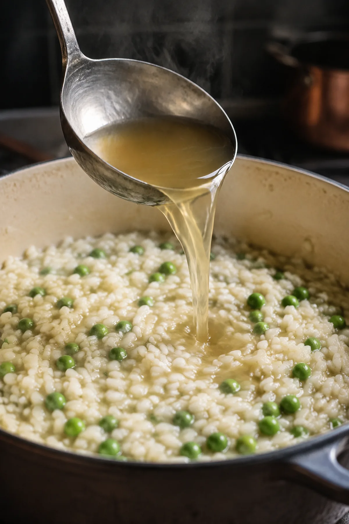 Zubereitung von Cremiges Erbsenrisotto mit Zitrone
