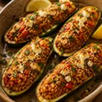 Gefüllte Zucchini mit Bulgur und Feta – fertiges Gericht