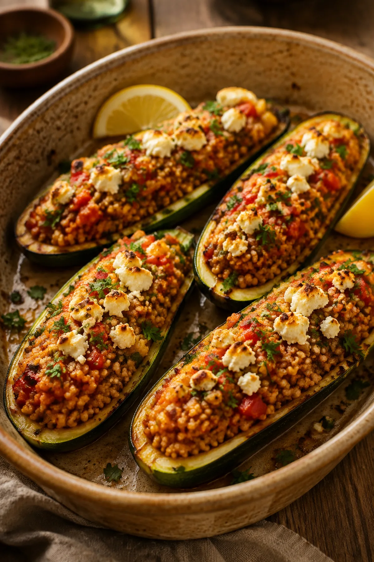Gefüllte Zucchini mit Bulgur und Feta