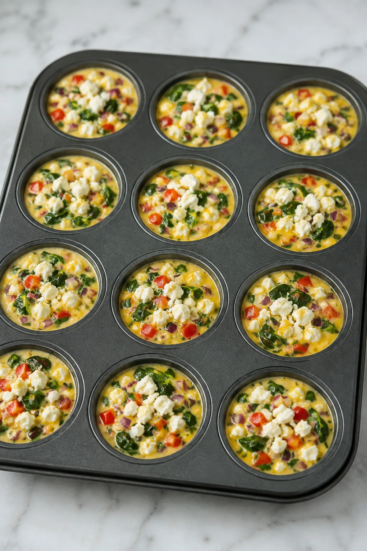 Zubereitung von Herzhafte Frühstücks-Muffins mit Spinat und Feta