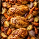 Honig-Senf-Hähnchen mit Ofengemüse – fertiges Gericht