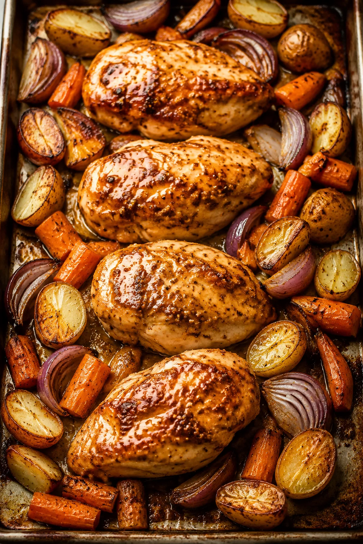 Honig-Senf-Hähnchen mit Ofengemüse
