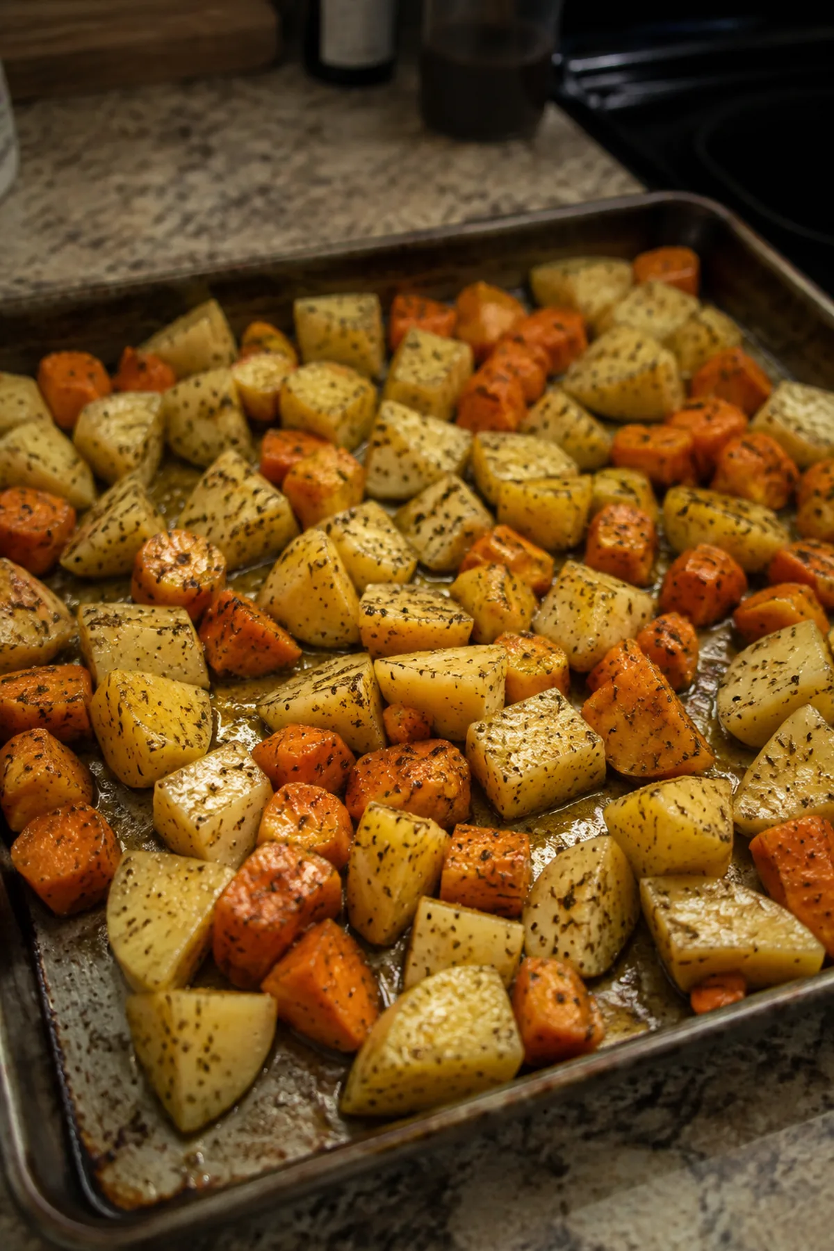 Vorbereitung für Honig-Senf-Hähnchen mit Ofengemüse