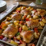 Honig-Senf-Hähnchen vom Blech mit Kartoffeln – fertiges Gericht