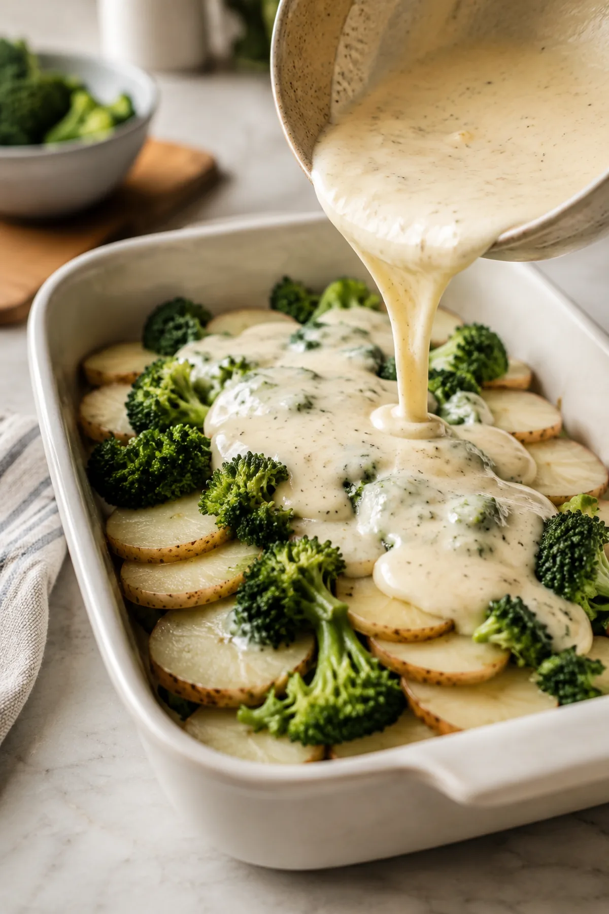 Zubereitung von Kartoffel-Brokkoli-Auflauf mit Käse