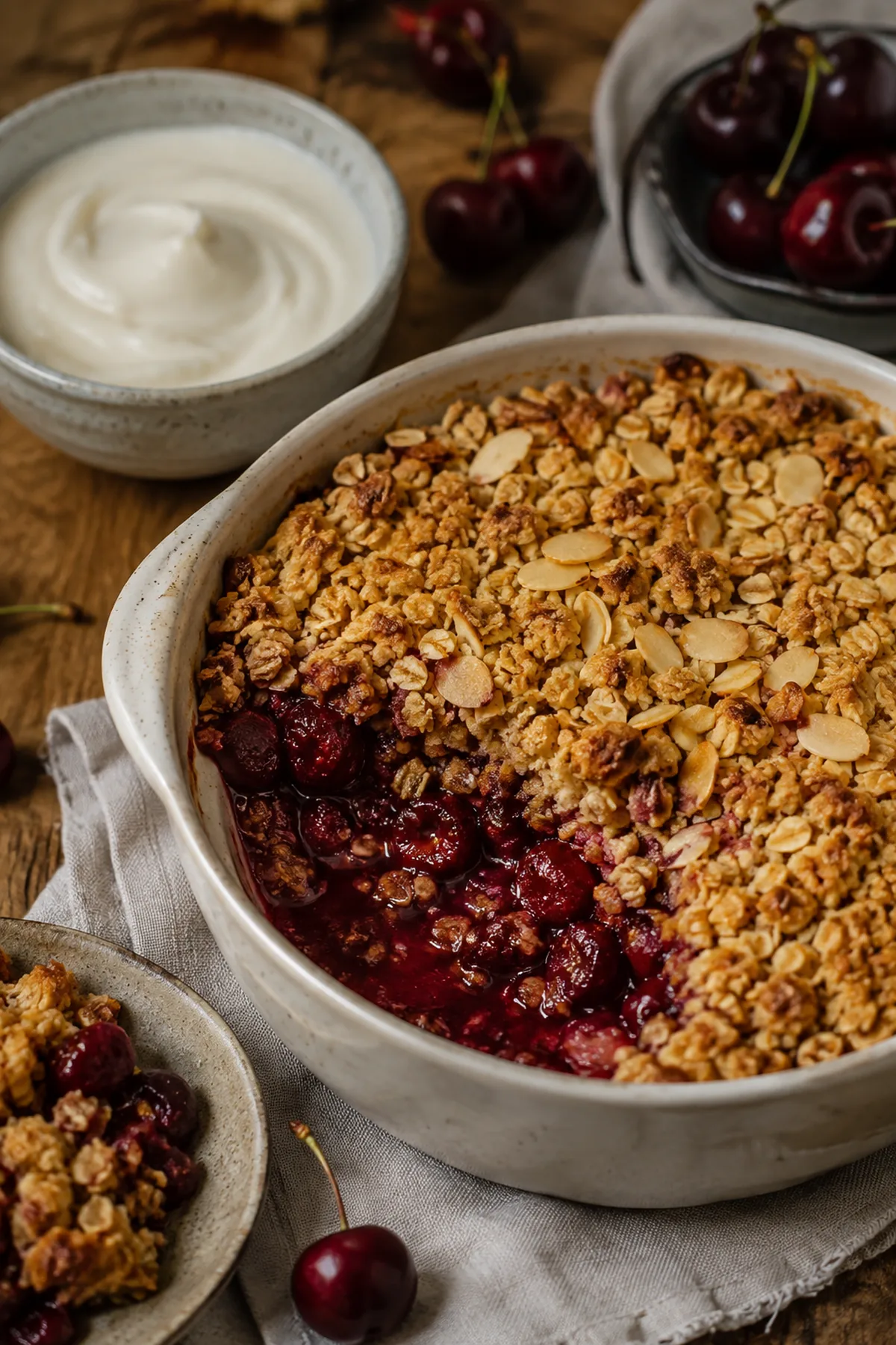 Kirsch-Mandel-Crumble mit Vanille