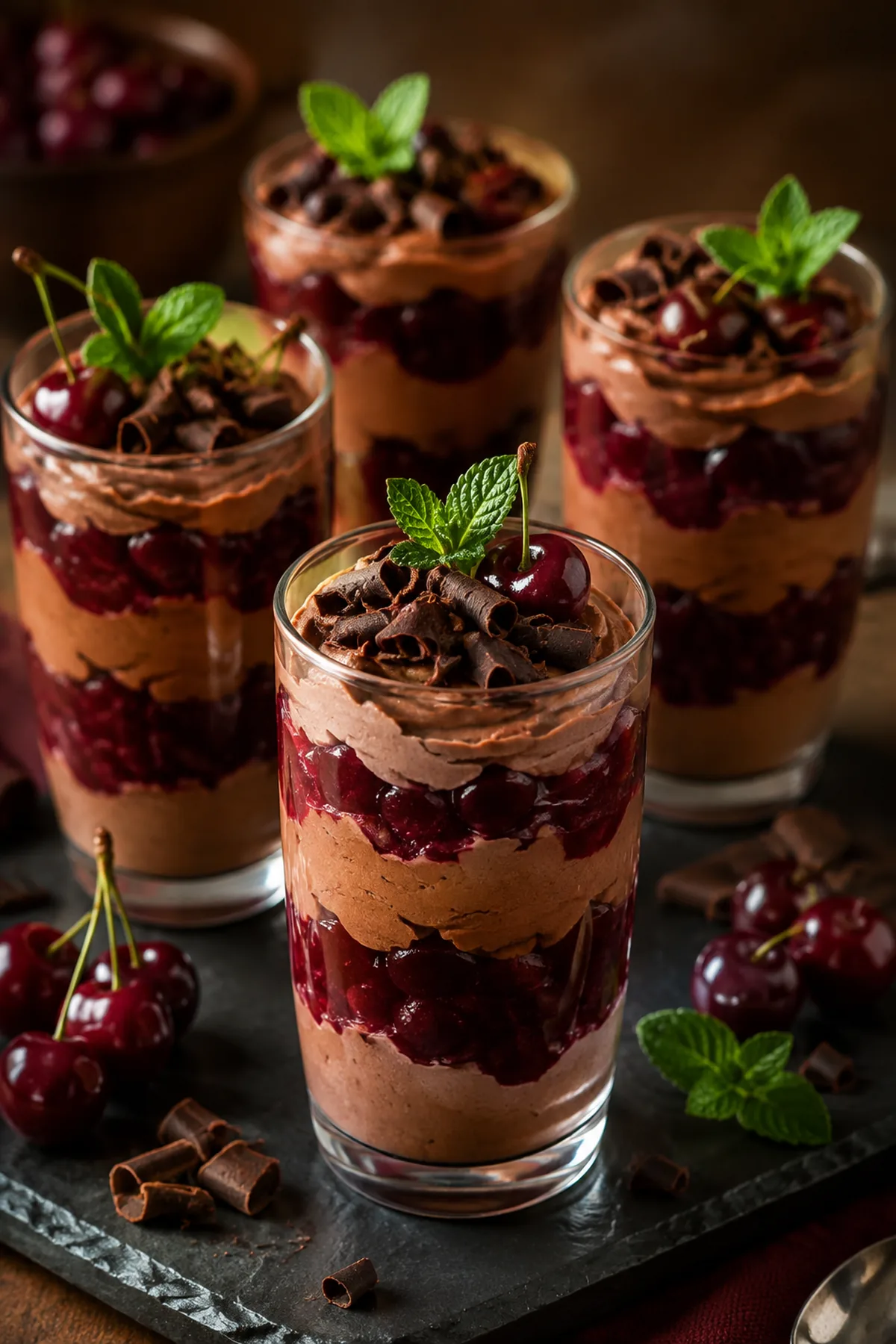 Schoko-Kirsch-Mousse im Glas