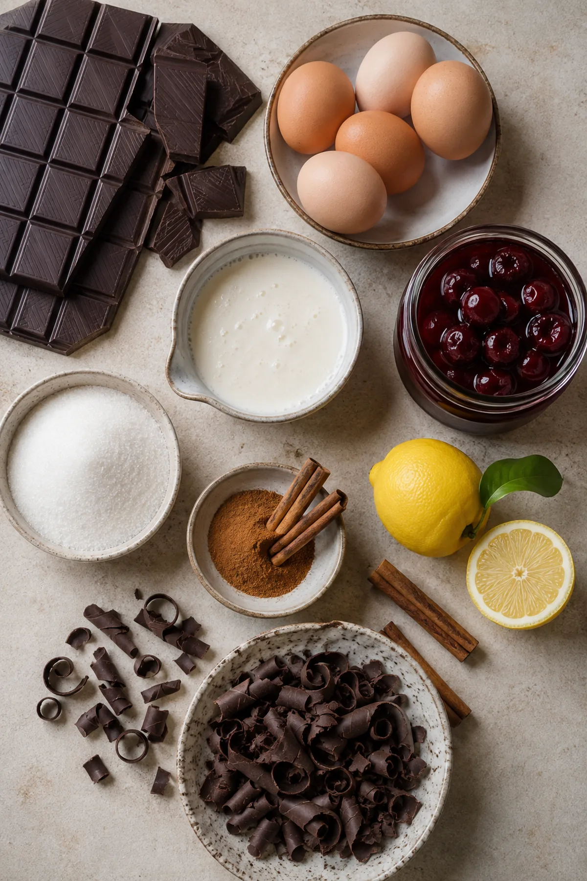 Zutaten für Schoko-Kirsch-Mousse im Glas