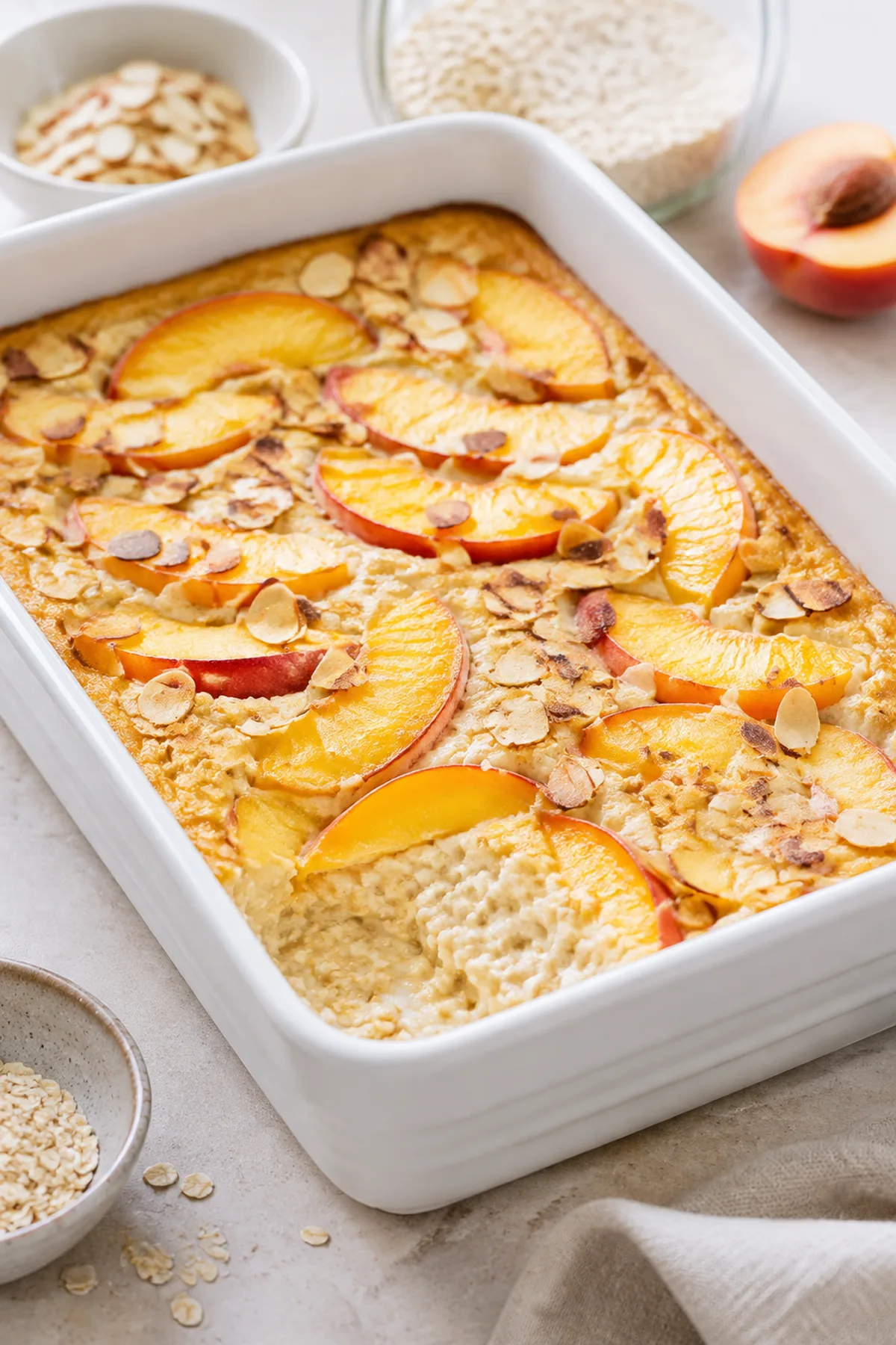 Skyr-Frühstücksauflauf mit Pfirsich