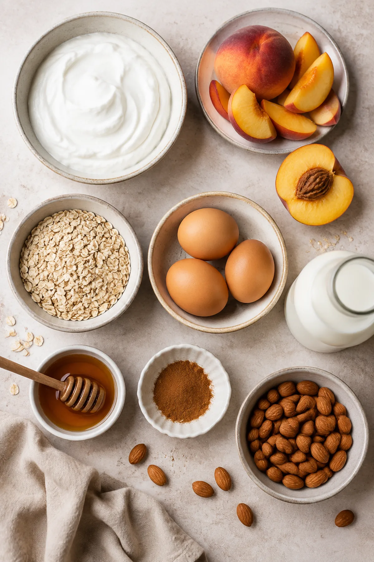 Zutaten für Skyr-Frühstücksauflauf mit Pfirsich